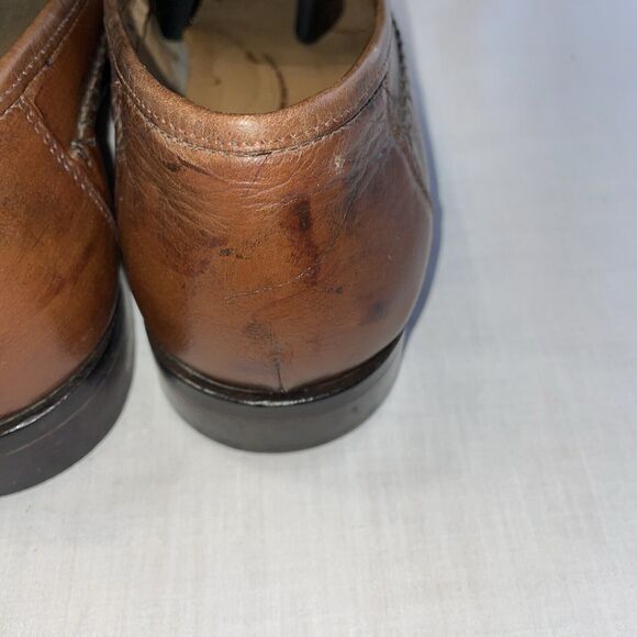 Brass Boot Dress Shoes Mens Size 12 M Brown Leather Criss Cross Toe Slip On - Picture 12 of 12